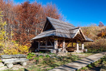 A shelter on the trail leading to Rozsypaniec, Bieszczady Mountains, Wołosate