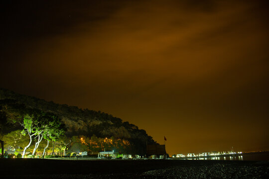 Beach at night in beldibi town kemer turkey
