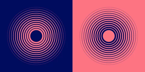 Zelfklevend Fotobehang Abstract, hypnotic background with concentric circles. Colorful halftone graphic design elements. Sound wave vector illustration. © Oleksandra