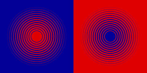 Abstract, hypnotic background with concentric circles. Colorful halftone graphic design elements. Sound wave vector illustration.