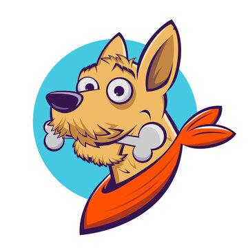 funny cartoon dog with bone logo vector illustration