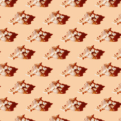 Pattern of sea shells on orange background