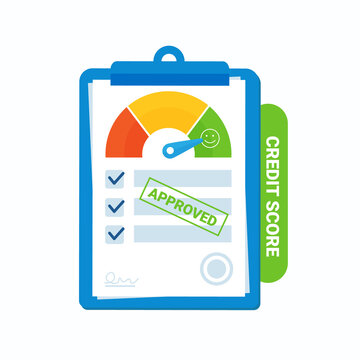 A credit score document. Good credit history index and approved seal. Vector illustration of a great rating indicator