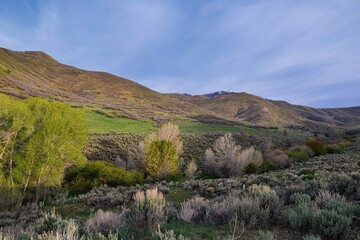 Deer Creek Reservoir Dam Trailhead hiking trail  Panoramic Landscape views by Heber, Wasatch Front Rocky Mountains. Utah, United States, USA.