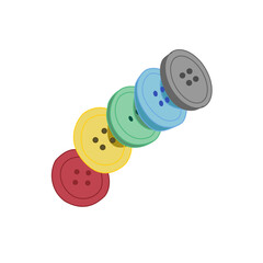 Vector hand-drawn set of colored buttons for sewing. Sewing accessories for the design of clothing stores, ateliers.
