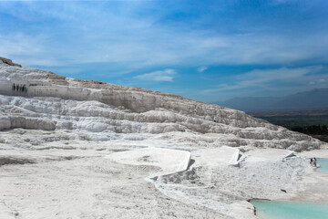 Carbonate mineral cliff with calcite-laden waters in Hierapolis Pamukkale in Turkey