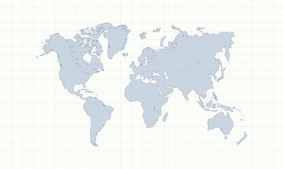 Vector world map with grid. Grey map on offwhite background.