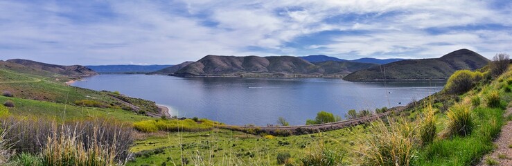 Deer Creek Reservoir Dam Trailhead hiking trail  Panoramic Landscape views by Heber, Wasatch Front...