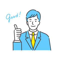 グッドサインを出してウインクするスーツ姿の若いビジネスマンのベクターイラスト
