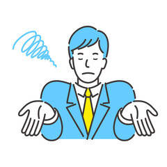 呆れた様子でお手上げのポースをするスーツ姿のビジネスマンのベクターイラスト