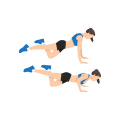 Fototapeta premium Woman doing Half modified. One leg push ups exercise. Flat vector illustration isolated on white background
