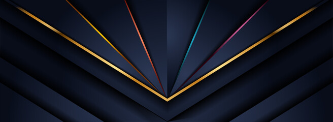 Abstract Dark Navy Background with Overlap Textured Layer and Colorful Shinny Lines Combination.