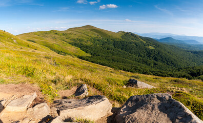 Fototapeta na wymiar Panorama from the top of Halicz to Tarnica, Krzemien, Bukowe Berdo and Polonine Carynska, Bieszczady Mountains, Wołosate 