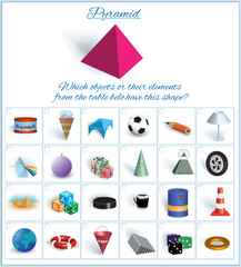 Pyramid. Volumetric geometrical figure with examples of such objects form