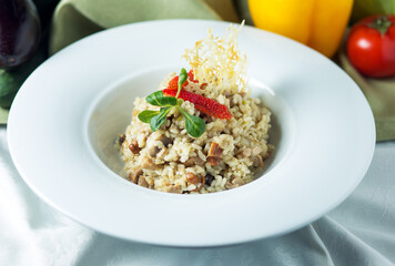 Delicious risotto with mushrooms and meat