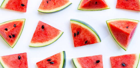 Watermelon pieces on white background