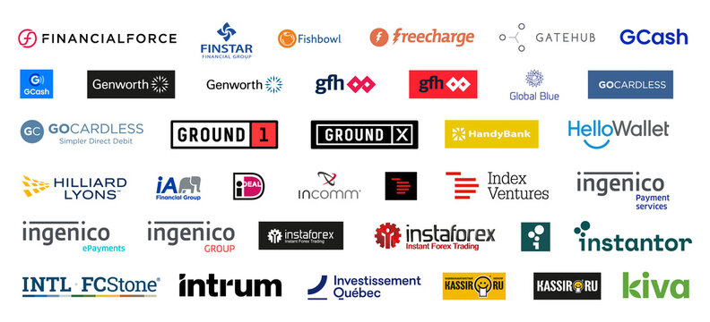 Логотипы с известными банковскими брендами, logos of famous banks of the world, badges with logos of companies and banks