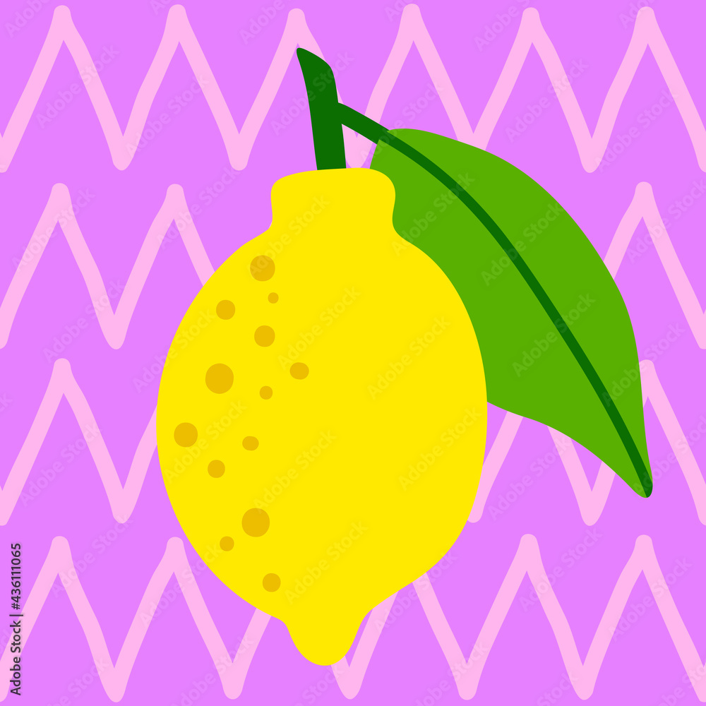 Wall mural lemon pattern seamless in bright colors. repeat zigzag background with fruit vector pattern. citrus 