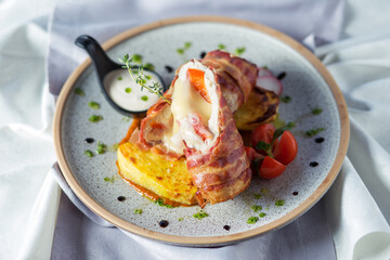 Delicious rolled chicken in sauce