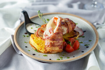 Delicious rolled chicken in sauce