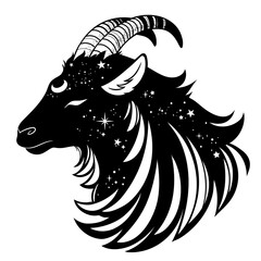 head of a mystical goat with cosmic motives
