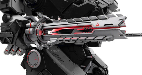 close up on the plasma cannon of the heavy mech in white background