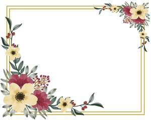 set watercolor floral of red and yellow for background. set watercolor bouquet of yellow and red for greeting and wedding card