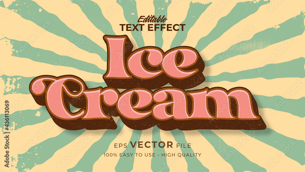 Poster editable text style effect - retro summer ice cream text in grunge style theme