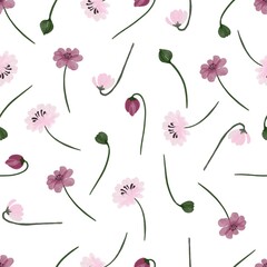 Seamless pattern of pink flower and bud. Seamless pattern of pink flowers and bud for fabric design