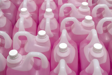 lot of Professional Liquid Wash Soap Refill light pink color chemicals in plastic bottles cans in...