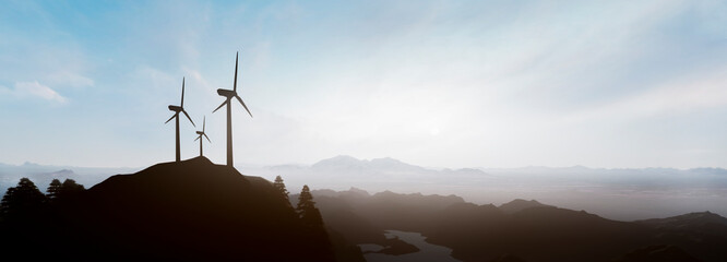 wind power turbines in the mountains