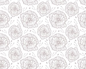 seamless pattern with poppy flowers, background with decorative plants, botanical elements, for the design of cards, wallpapers, fabric, paper, stylized vector graphics