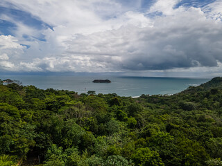 Beautiful aerial view of Manuel Antonio National Park and its magnificent beach in Quepos Costa Rica 