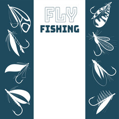 Fly fishing frame. Hand-drawn stock vector illustration.