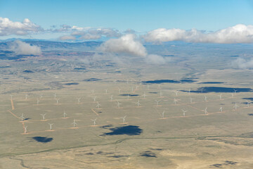 aerial view of wind turbine farm in central Wyoming, USA