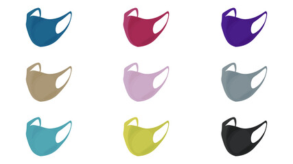 Set of face masks in different colors vector design. Medical mask vector