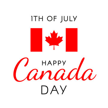 Happy Canada Day greeting card. Canadian flag with maple leaf with congratulatory lettering
