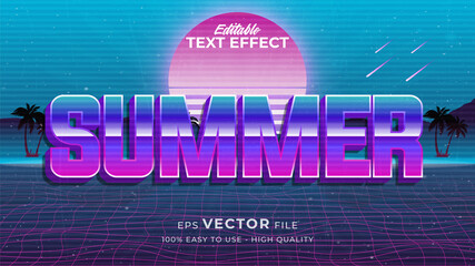 Editable text style effect - retro summer text in 80s style theme