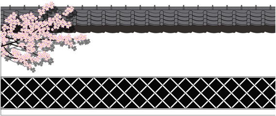 桜となまこ壁のイラスト