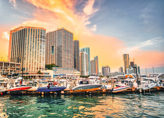 country marina bay sunset Miami Florida summer vacation panoramic hotel buildings sky clouds beautiful 