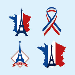Fototapeta na wymiar french map flag set