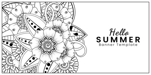 Hello summer banner template with mehndi flower