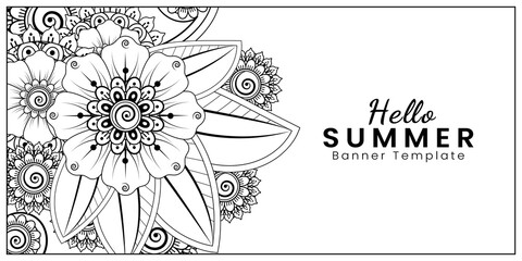 Hello summer banner template with mehndi flower