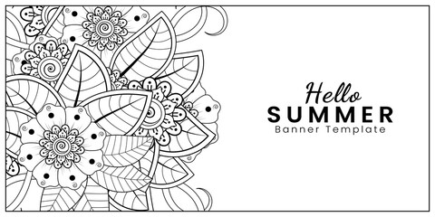 Hello summer banner template with mehndi flower