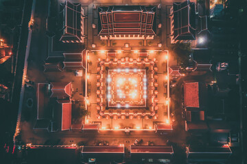 Aerial view of Loha Prasat temple in Bangkok old town in Thailand