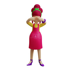 Mother 3D Cartoon Illustration closes her eyes with her fingers