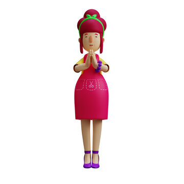 Mother 3D Cartoon Picture clasped her hands