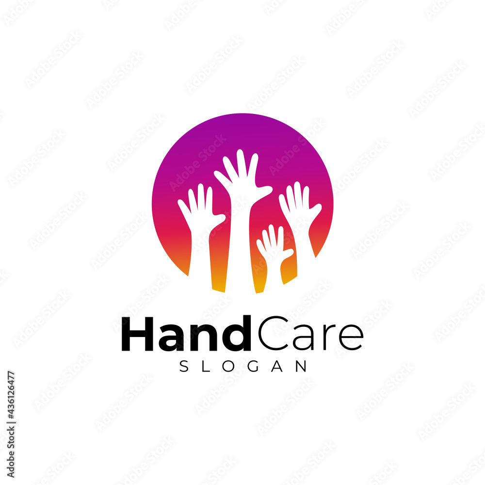 Wall mural Hand care logo and globe design combination, unity icon