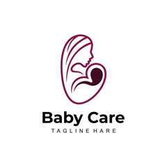 Mom and baby design vector, Baby care logo with line style
