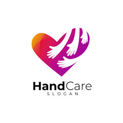 Hand care logo with love design community, social logo vector